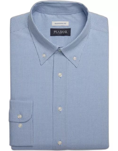 JoS. A. Bank Big & Tall Men's Traditional Fit Button-Down Collar Gingham Dress Shirt , Blue, 20 36