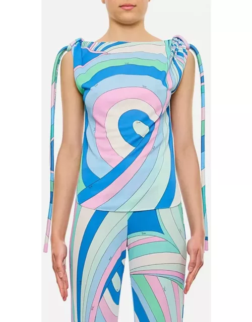 Emilio Pucci Jersey And Crepe Sleeveless Top Sky blue