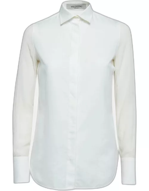 Valentino Off-White Cotton and Silk Long Sleeve Semi Sheer Shirt