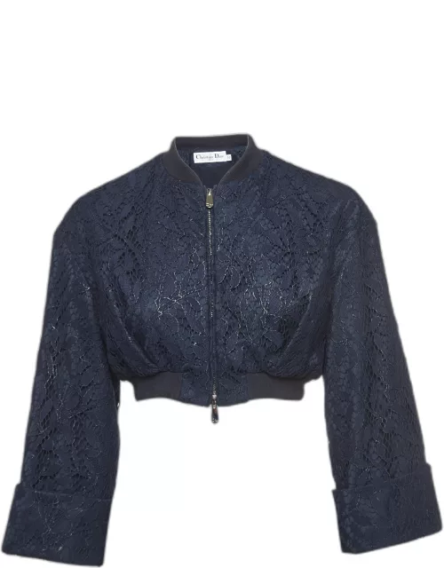 Christian Dior Navy Blue Floral Lace Cropped Jacket