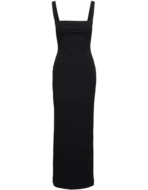 joni Black Maxi Dress With Square Neck And Open Back Woman Solace London
