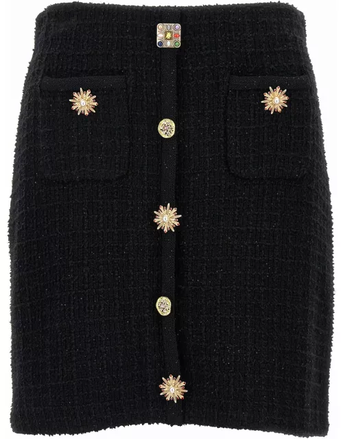 self-portrait black Jewel Button Knit Mini Skirt