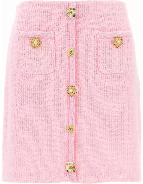 self-portrait pink Jewel Button Knit Mini Skirt