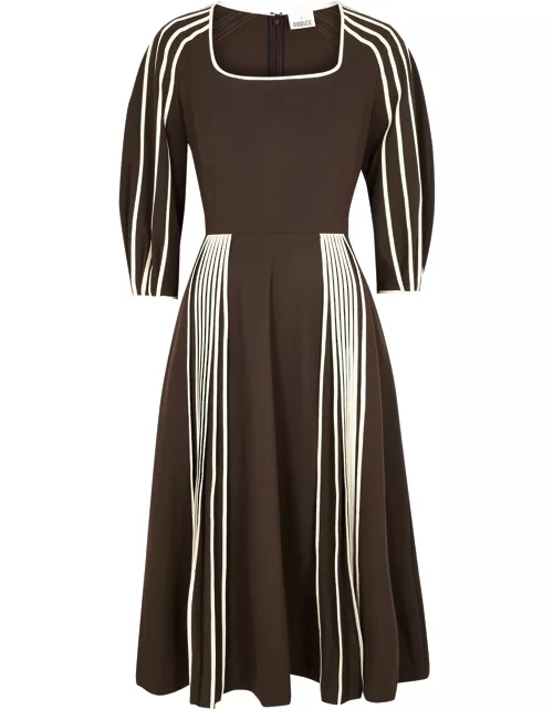 Dark brown striped woven midi dress