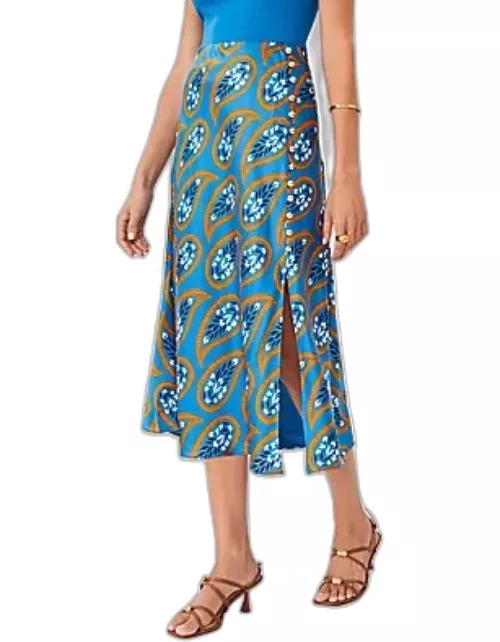 Ann Taylor Floral Button Midi Slip Skirt