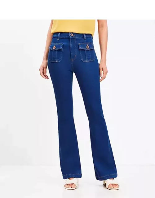 Loft High Rise Patch Pocket Slim Flare Jeans in Dark Wash