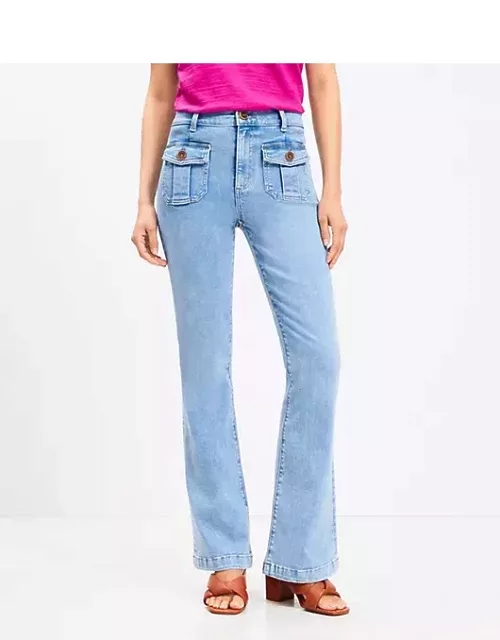 Loft High Rise Patch Pocket Slim Flare Jeans in Light Wash