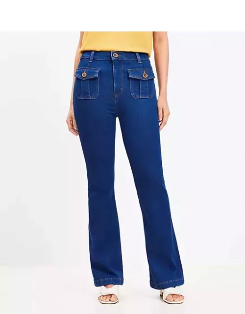 Loft Curvy High Rise Patch Pocket Slim Flare Jeans in Dark Wash