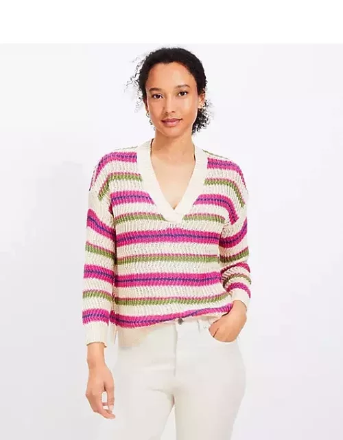 Loft Textured Stripe V-Neck Sweater