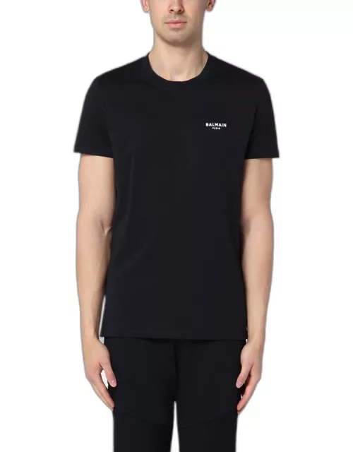 Black cotton crew-neck T-shirt with logo