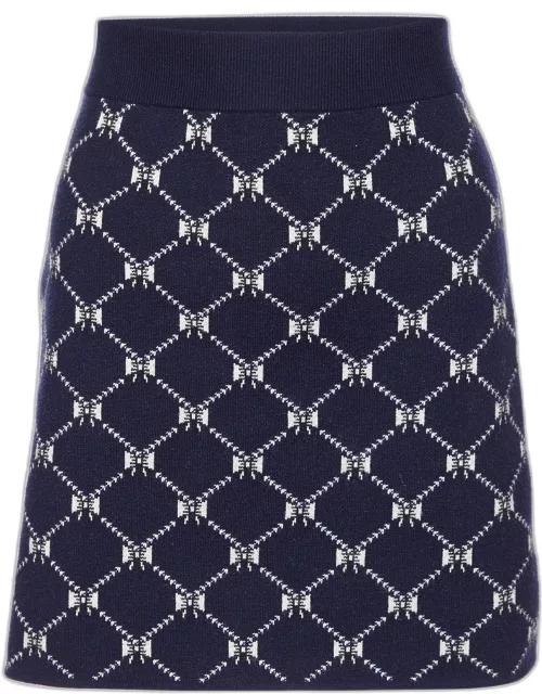 Maje Navy Blue Jacquard Knit Mini Skirt