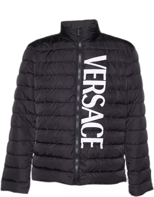 Versace Black Logo Print Down Quilted Zip Up Jacket