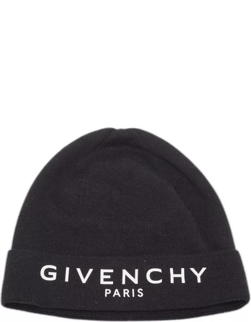 Givenchy Black Logo Print Cotton Knit Beanie
