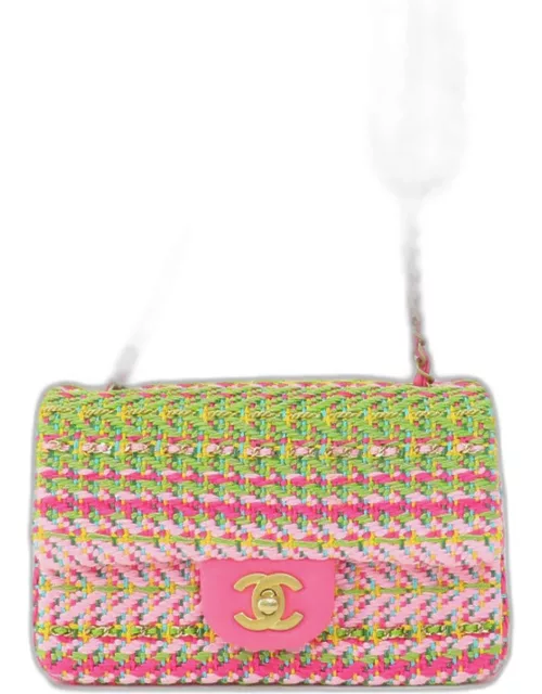 Chanel Pink/Green Cotton Mixed Fibers Woven Mini Rectangular Flap Bag