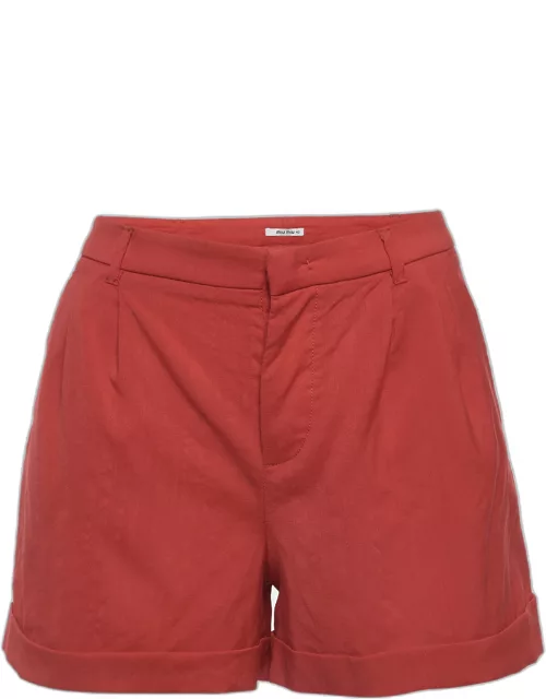Miu Miu Red Wool Buttoned Shorts