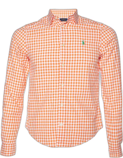 Polo Ralph Lauren Orange Gingham Check Cotton Long Sleeve Shirt
