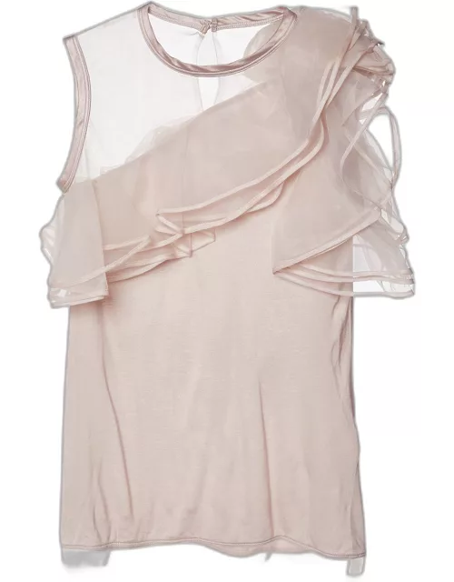 Valentino T-Shirt Couture Pale Pink Jersey & Mesh Ruffled Top