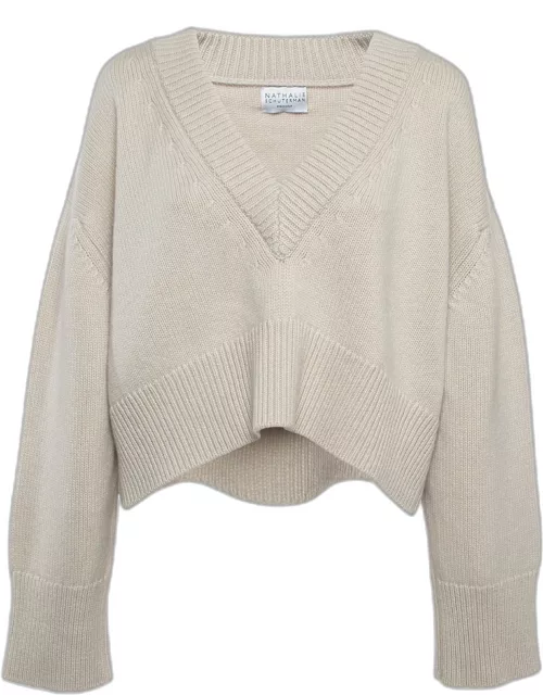 Nathalie Schuterman Cream Cashmere Knit Crop Sweater S/