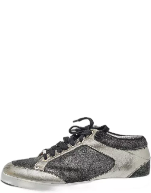 Jimmy Choo Grey Glitter Velvet and Leather Miami Low Top Sneaker
