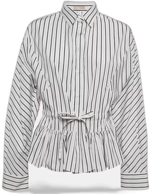 Alaia White/Black Pinstripe Cotton Cinched Waist Shirt