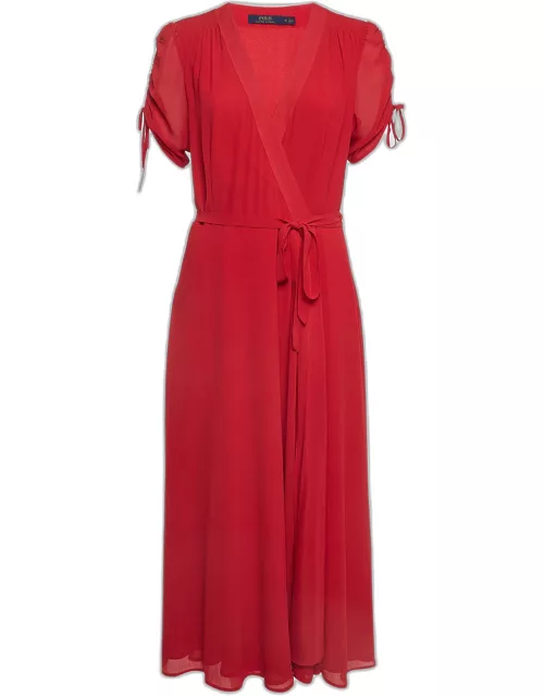 Polo Ralph Lauren Red Chiffon Maxi Wrap Dress