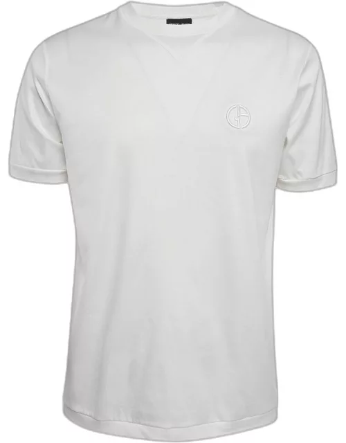Giorgio Armani White Logo Embroidered Jersey T-Shirt