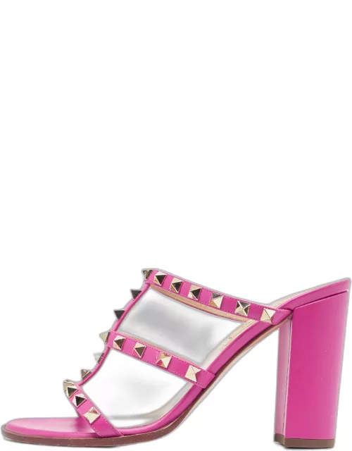 Valentino Pink Leather Rockstud Slide Sandal