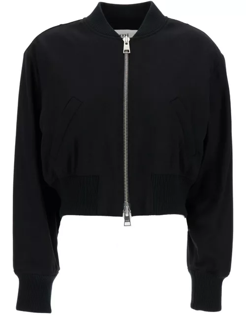 Ami Alexandre Mattiussi Black Crop Bomber Jacket With Logo Patch In Wool Blend Woman