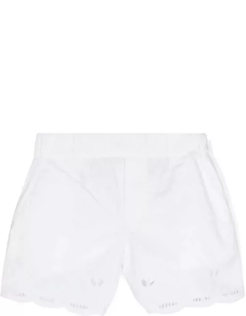 Stella McCartney White Sangallo Cotton Shorts With Scalloped He