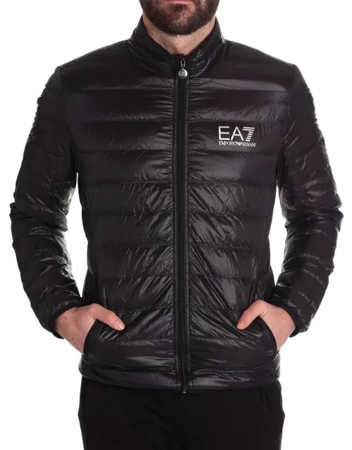 EA7 Logo Printed Zipped Puffer Jacket