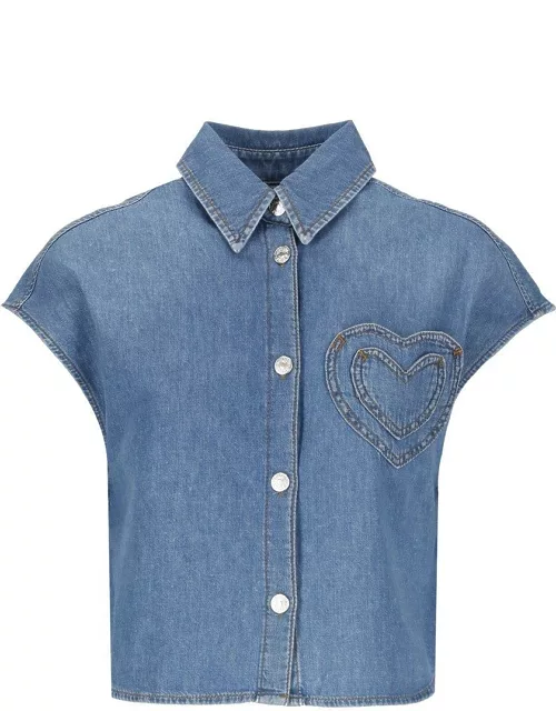 M05CH1N0 Jeans Heart Patch Washed Denim Shirt