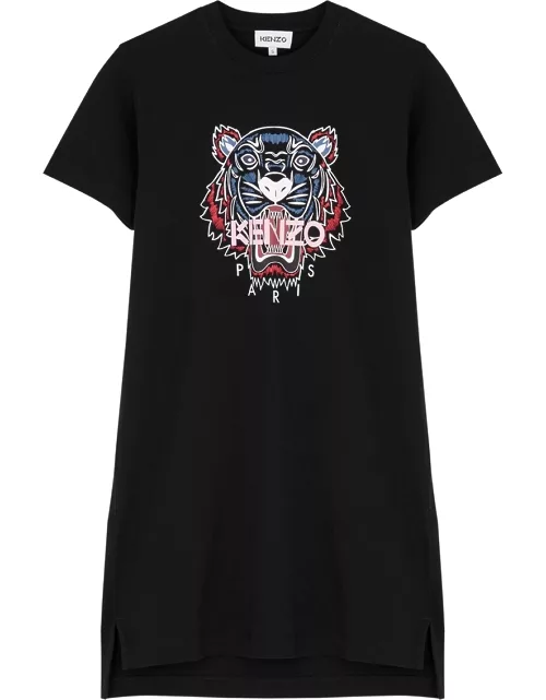 Black tiger-print cotton T-shirt dress