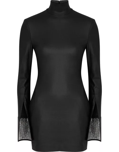 Black embellished stretch-jersey mini dress