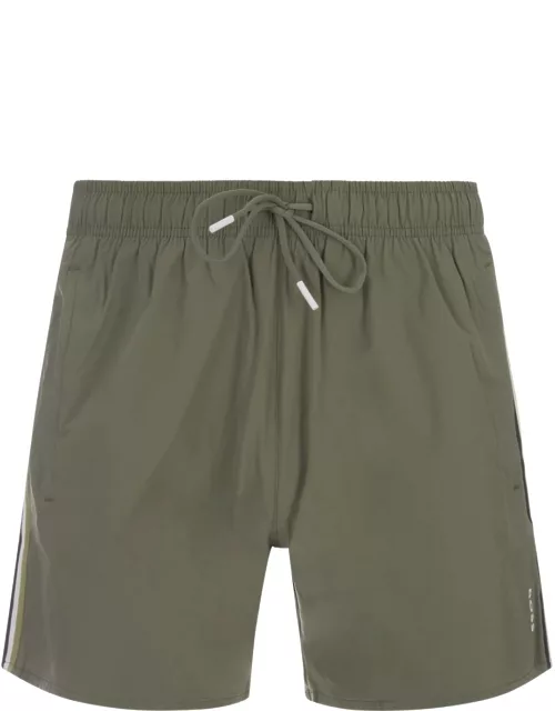 Hugo Boss Khaki Beach Boxers With Typical Brand Stripes And Logo