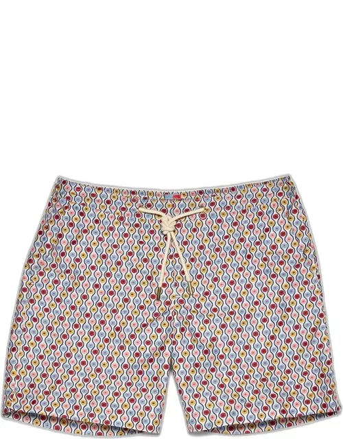 Bulldog Drawcord - Whitsun Print Mid-Length Drawcord Swim Shorts in White Sand colour