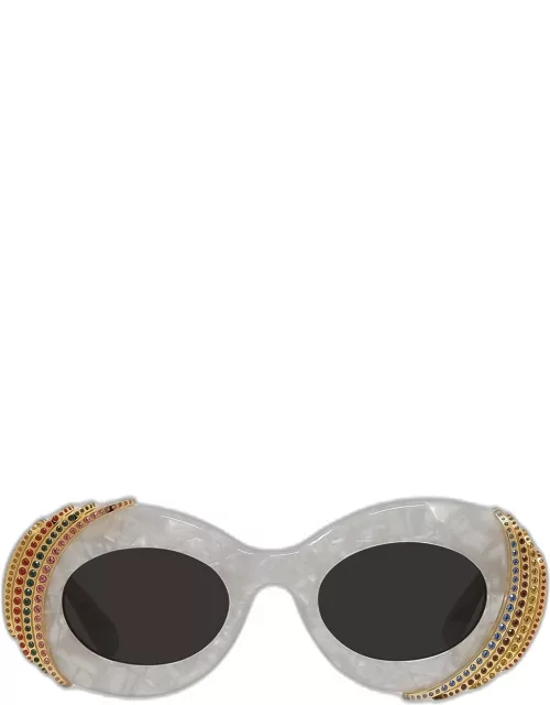 Embellished Acetate & Metal Oval Sunglasse