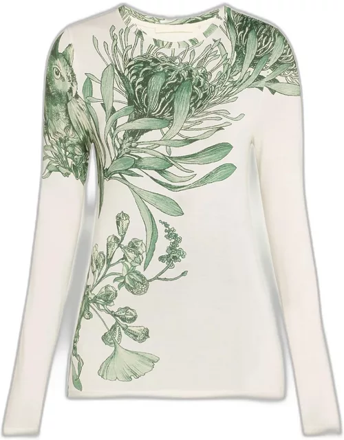 Pincushion Floral-Printed Jersey Long-Sleeve Top
