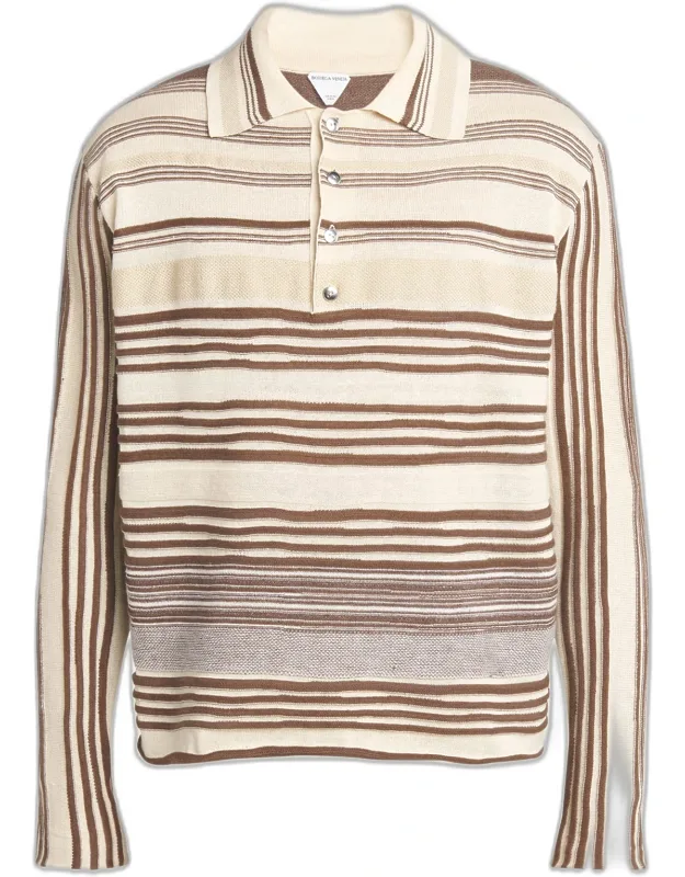 Men's Striped Linen-Blend Polo Shirt