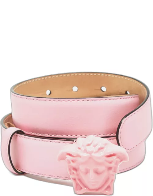 Versace Pink Leather Medusa Head Buckle Belt 85C