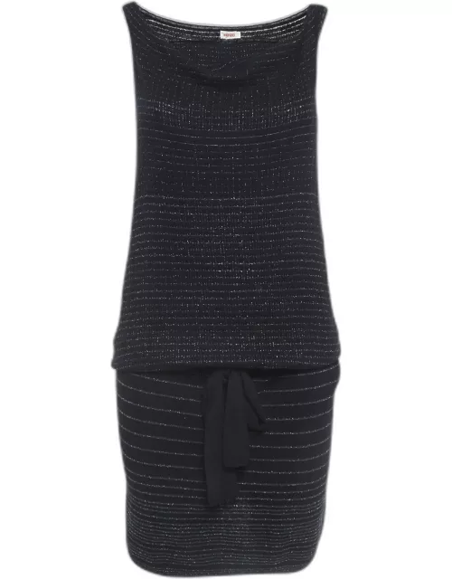 Kenzo Black Stripe Lurex Knit Belted Mini Dress