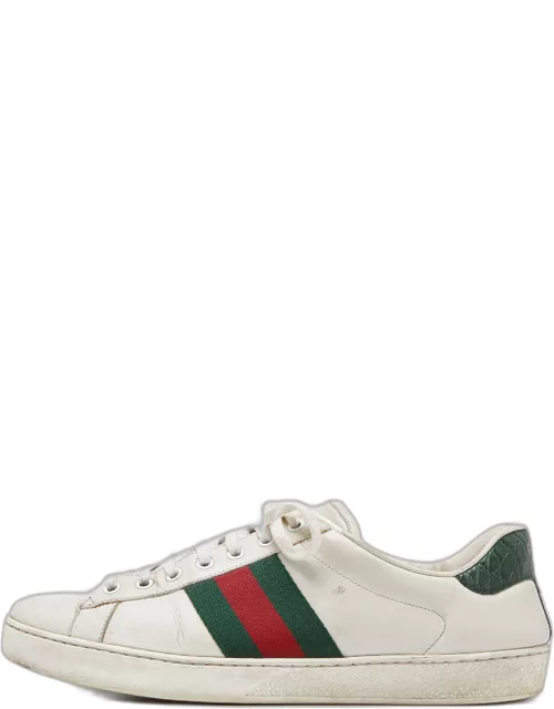 Gucci White Leather Web Detail Ace Low Top Sneaker