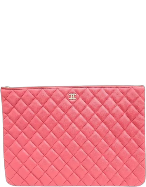 Chanel Pink Caviar Leather Large Clutch Bag