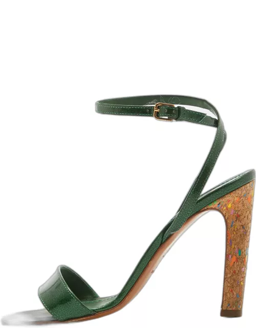 Yves Saint Laurent Green Patent Leather Ankle Wrap Sandal