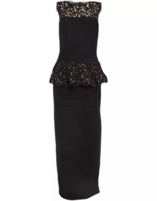 Tadashi Shoji Black Lace Trim Jersey Midi Dress