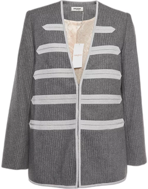 Zadig & Voltaire Grey Wool Blend Stripe Detailed Blazer