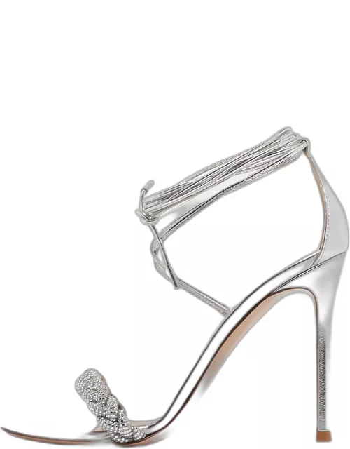 Gianvito Rossi Silver Leather Lace Up Sandal