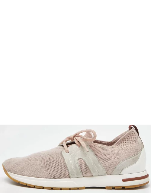 Loro Piana Pink/White Fabric and Suede Low Top Sneaker