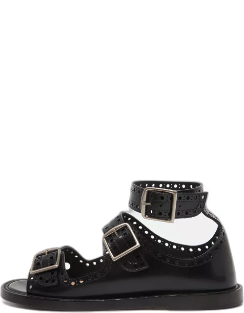 Dior Black Leather Strappy Flat Ankle Strap Sandal