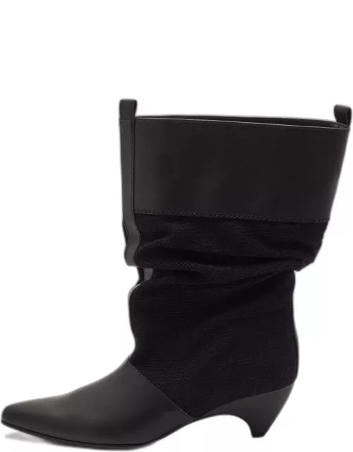 Stella McCartney Black Canvas and Faux Leather Slouchy Ankle bootie