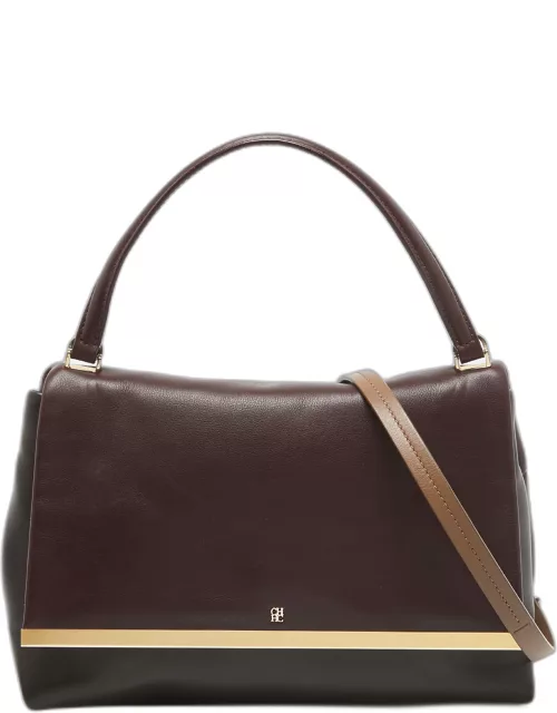 Carolina Herrera Burgundy/Brown Leather Camelot Top Handle Bag